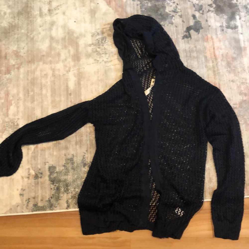 Black knit sweater with hood